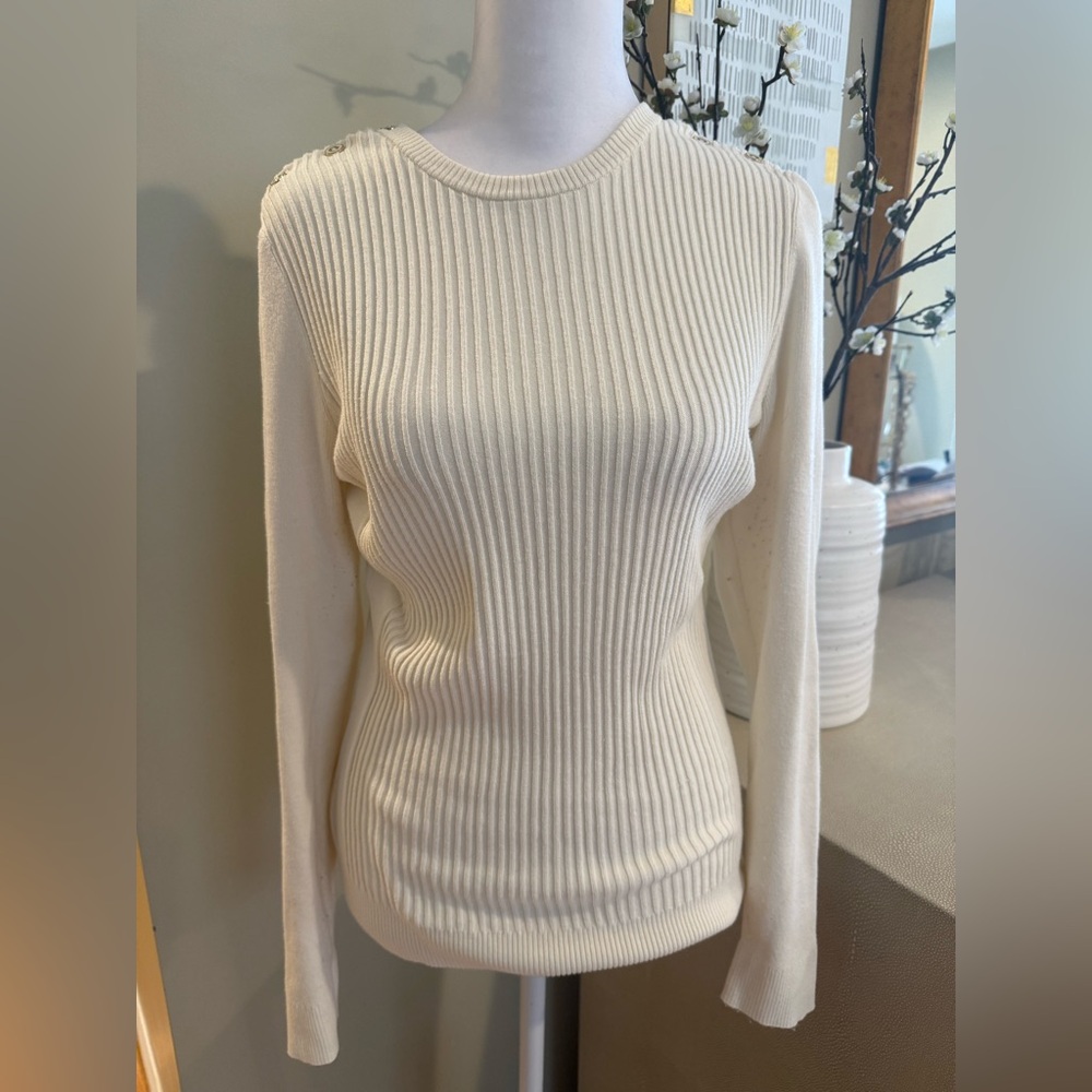J. McLaughlin Ivory Ribbed Knit Top